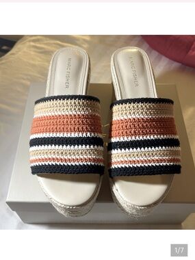 Marc Fisher Cream, Rust & Black Striped Crochet Slide Mules (NO BOX)